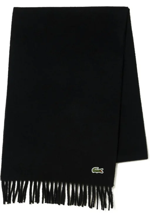 Lacoste sjaal wol met kasjmier, unisex gewoven sjaal, zwart