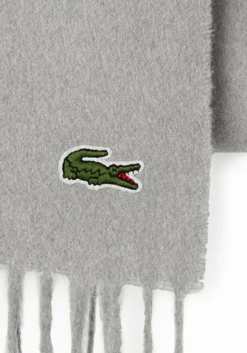 Lacoste sjaal wol met kasjmier, unisex gewoven sjaal, grijs melange