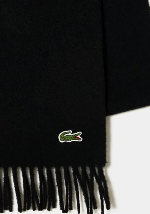 Lacoste sjaal wol met kasjmier, unisex gewoven sjaal, zwart