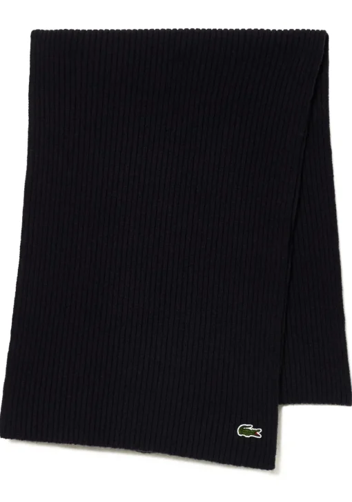 Lacoste sjaal wol, unisex gebreide sjaal, donkerblauw