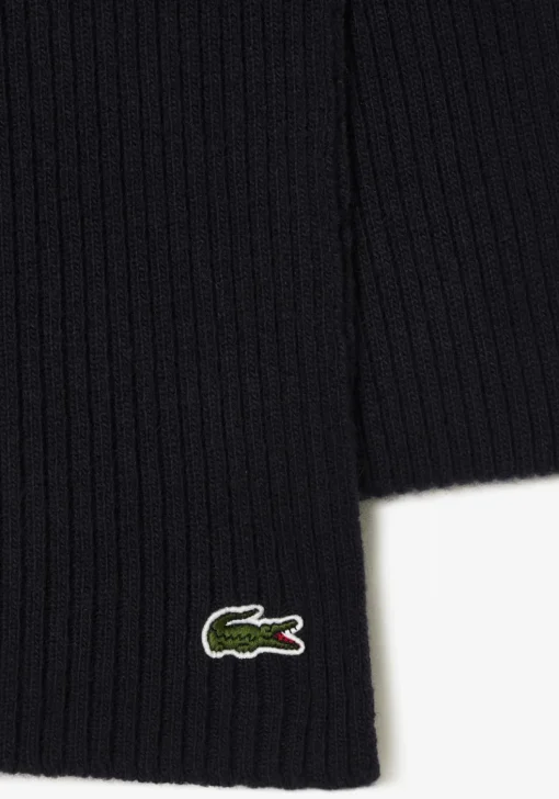 Lacoste sjaal wol, unisex gebreide sjaal, donkerblauw