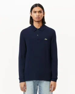 Lacoste Slim Fit polo lange mouw, navy blauw