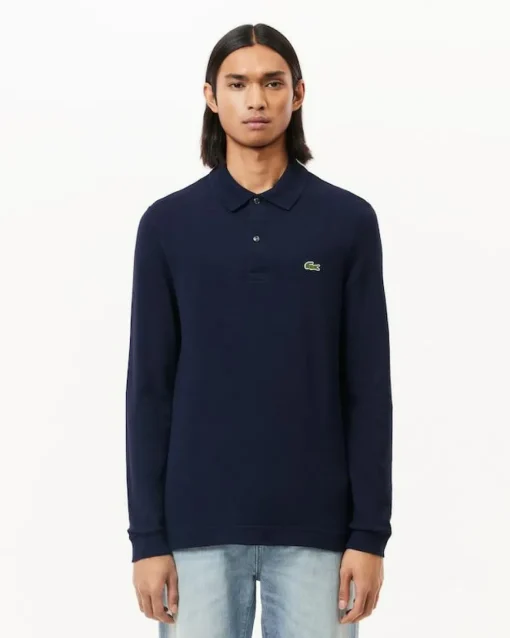 Lacoste Slim Fit polo lange mouw, navy blauw