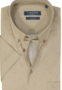 Ledub modern fit overhemd, korte mouw, beige mini dessin