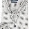 Ledub modern fit overhemd, wit met blauw en beige dessin