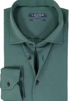 Ledub modern fit overhemd, jersey, middengroen