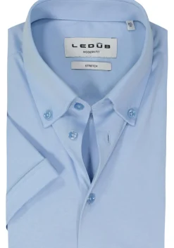 Ledub modern fit overhemd, korte mouw, popeline, lichtblauw