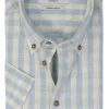 Ledub modern fit overhemd, korte mouw, popeline, lichtblauw geruit