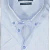 Ledub modern fit overhemd, korte mouw, popeline, lichtblauw met wit dessin