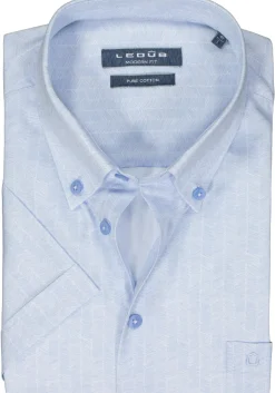 Ledub modern fit overhemd, korte mouw, popeline, lichtblauw met wit dessin