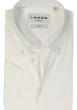 Ledub modern fit overhemd, korte mouw, popeline, wit
