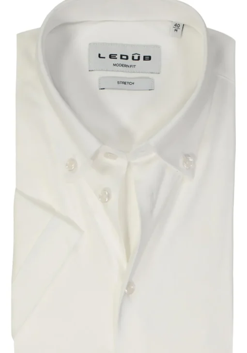 Ledub modern fit overhemd, korte mouw, popeline, wit