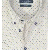 Ledub modern fit overhemd, korte mouw, wit met lichtgeel en blauw dessin