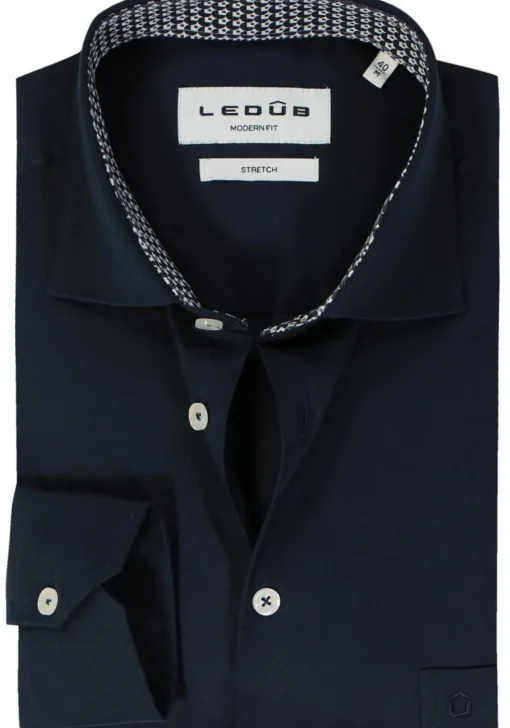 Ledub modern fit overhemd, popeline, donkerblauw