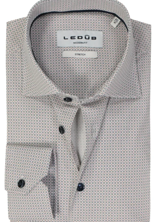 Ledub modern fit overhemd, popeline, donkerblauw met wit dessin