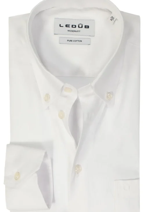 Ledub modern fit overhemd, popeline, wit