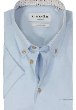 Ledub modern fit overhemd, korte mouw, popeline, lichtblauw