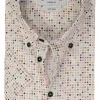 Ledub modern fit overhemd, korte mouw, popeline, wit met bruin en blauw dessin
