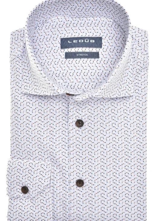 Ledub modern fit overhemd, popeline, lichtblauw dessin