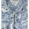Ledub modern fit overhemd, popeline, middenblauw met wit dessin