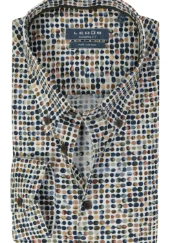 Ledub modern fit overhemd, popeline, middenbruin dessin
