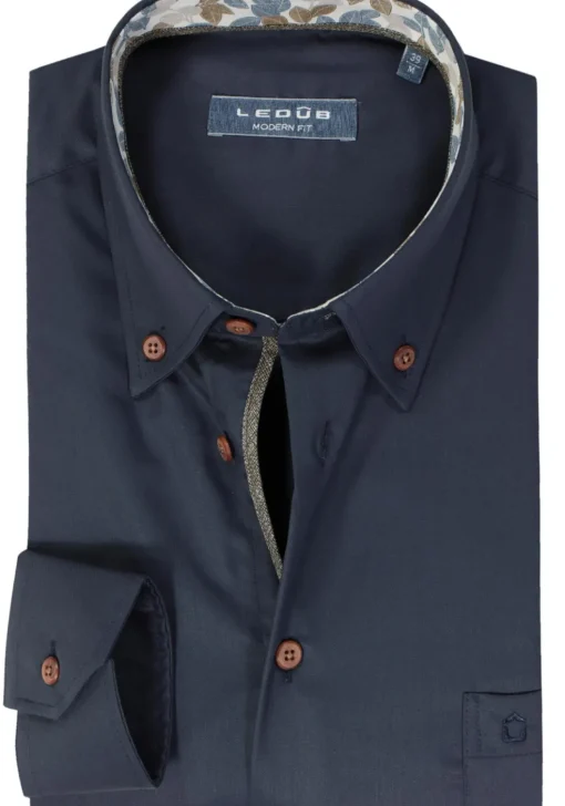 Ledub modern fit overhemd, donkerblauw