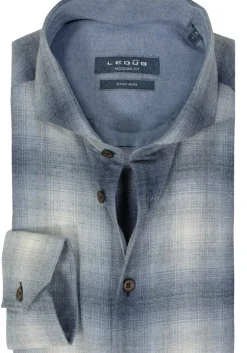 Ledub modern fit overhemd, donkerblauw geruit