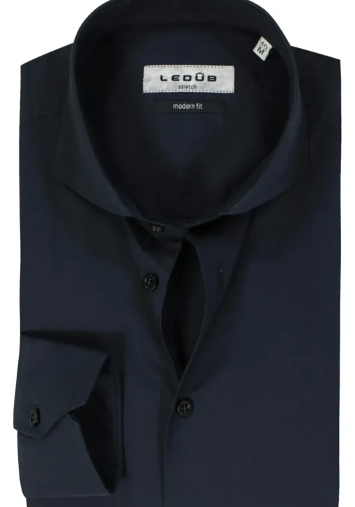 Ledub modern fit overhemd, donkerblauw stretch