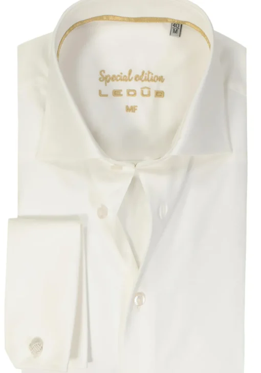 Ledub modern fit overhemd, dubbele manchet, beige twill