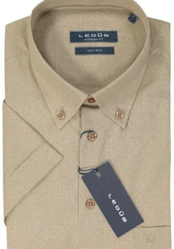 Ledub modern fit overhemd, korte mouw, beige mini dessin