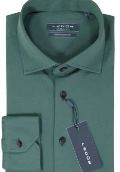Ledub modern fit overhemd, jersey, middengroen