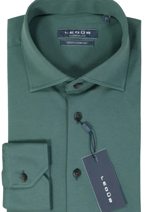 Ledub modern fit overhemd, jersey, middengroen