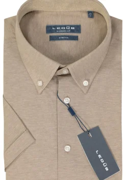 Ledub modern fit overhemd, korte mouw, beige tricot