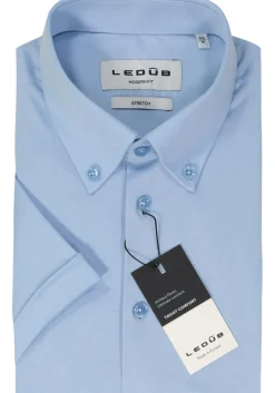 Ledub modern fit overhemd, korte mouw, popeline, lichtblauw