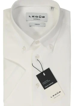 Ledub modern fit overhemd, korte mouw, popeline, wit