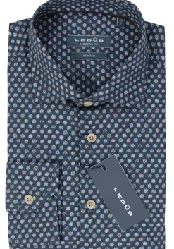 Ledub modern fit overhemd, popeline, donkerblauw dessin