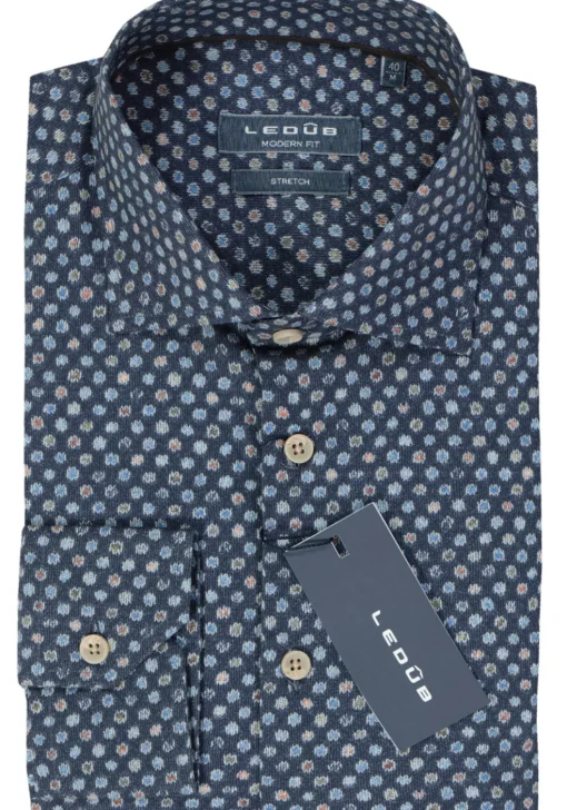 Ledub modern fit overhemd, popeline, donkerblauw dessin