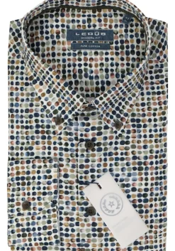 Ledub modern fit overhemd, popeline, middenbruin dessin
