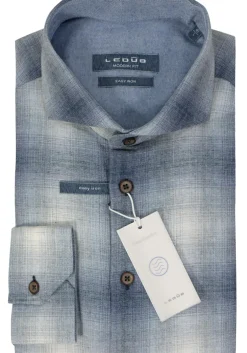 Ledub modern fit overhemd, donkerblauw geruit