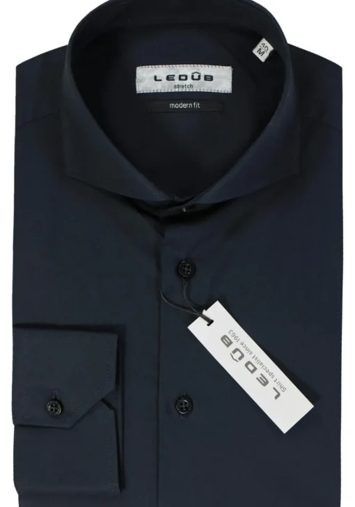 Ledub modern fit overhemd, donkerblauw stretch