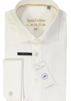 Ledub modern fit overhemd, dubbele manchet, beige twill
