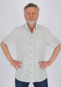 Ledub modern fit overhemd, korte mouw, popeline, lichtblauw geruit