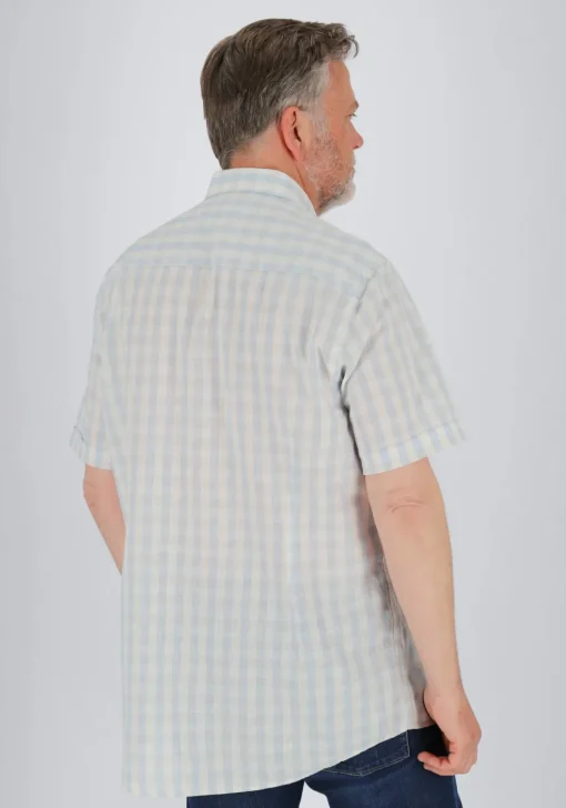 Ledub modern fit overhemd, korte mouw, popeline, lichtblauw geruit