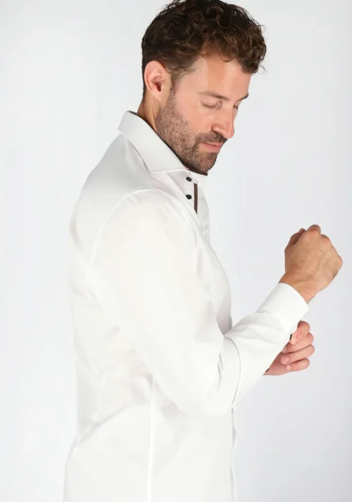 Ledub Modern Fit overhemd, wit twill (contrast)