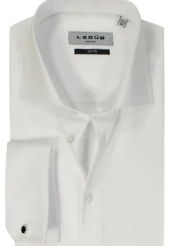 Ledub slim fit overhemd, dubbele manchet, wit twill