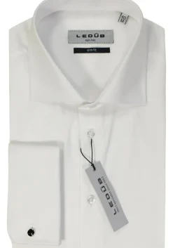 Ledub slim fit overhemd, dubbele manchet, wit twill