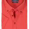 Ledub slim fit overhemd, korte mouw, koraal oranje tricot
