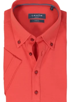 Ledub slim fit overhemd, korte mouw, koraal oranje tricot