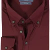 Ledub slim fit overhemd, tricot weving, donkerrood