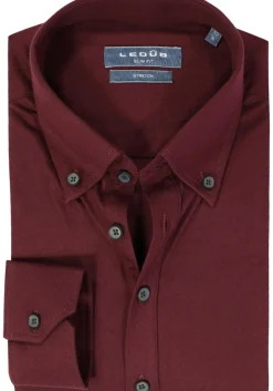 Ledub slim fit overhemd, tricot weving, donkerrood